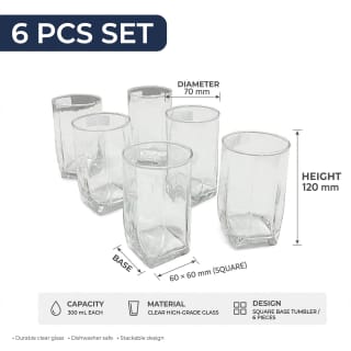 Set of 6 Clear Square Drinking Glasses 5
