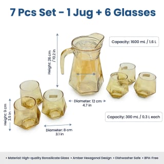 Amber Glass Water Jug and 6 Glasses Set 5