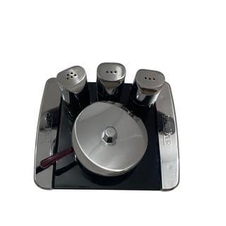 Black and Chrome Condiment Set with Tray 3