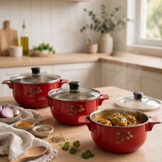 3-Piece Red Serving Pot Set with Glass Lids 2