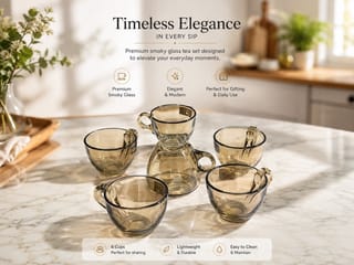 Premium Smoky Glass Tea Set - 6 Cups