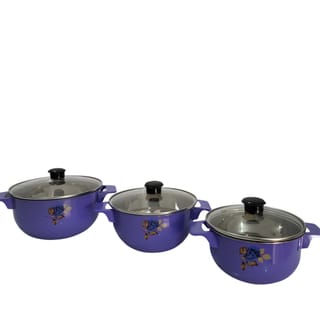 Purple 3-Piece Cooking Pot Set with Glass Lids 1
