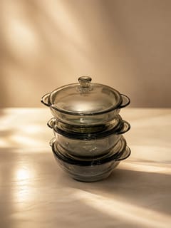 Smokey Grey Glass Bowl Set with Lids [3 piece set]