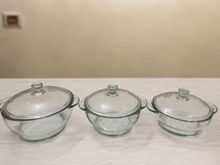 Transparent white  Glass Bowl Set with Lids [3 Piece Set] 3