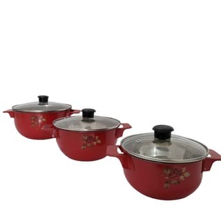 3-Piece Red Serving Pot Set with Glass Lids 1