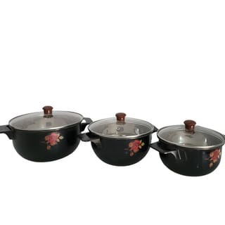3-PieceStainless Steel  Black Cooking Pot Set with Glass Lids 5