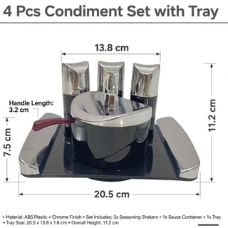 Black and Chrome Condiment Set with Tray 4