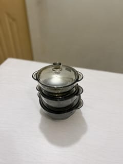 Smokey Grey Glass Bowl Set with Lids [3 piece set] 4